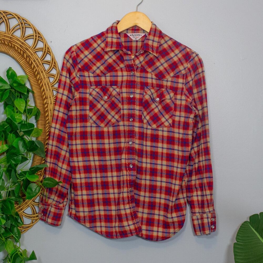 Vintage Arrow for Her Plaid Flannel Shirt Red Beige Button Up M | Dark Autumn